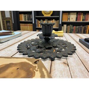 vintage cast iron handcrafted spoke/gear candle stick holder